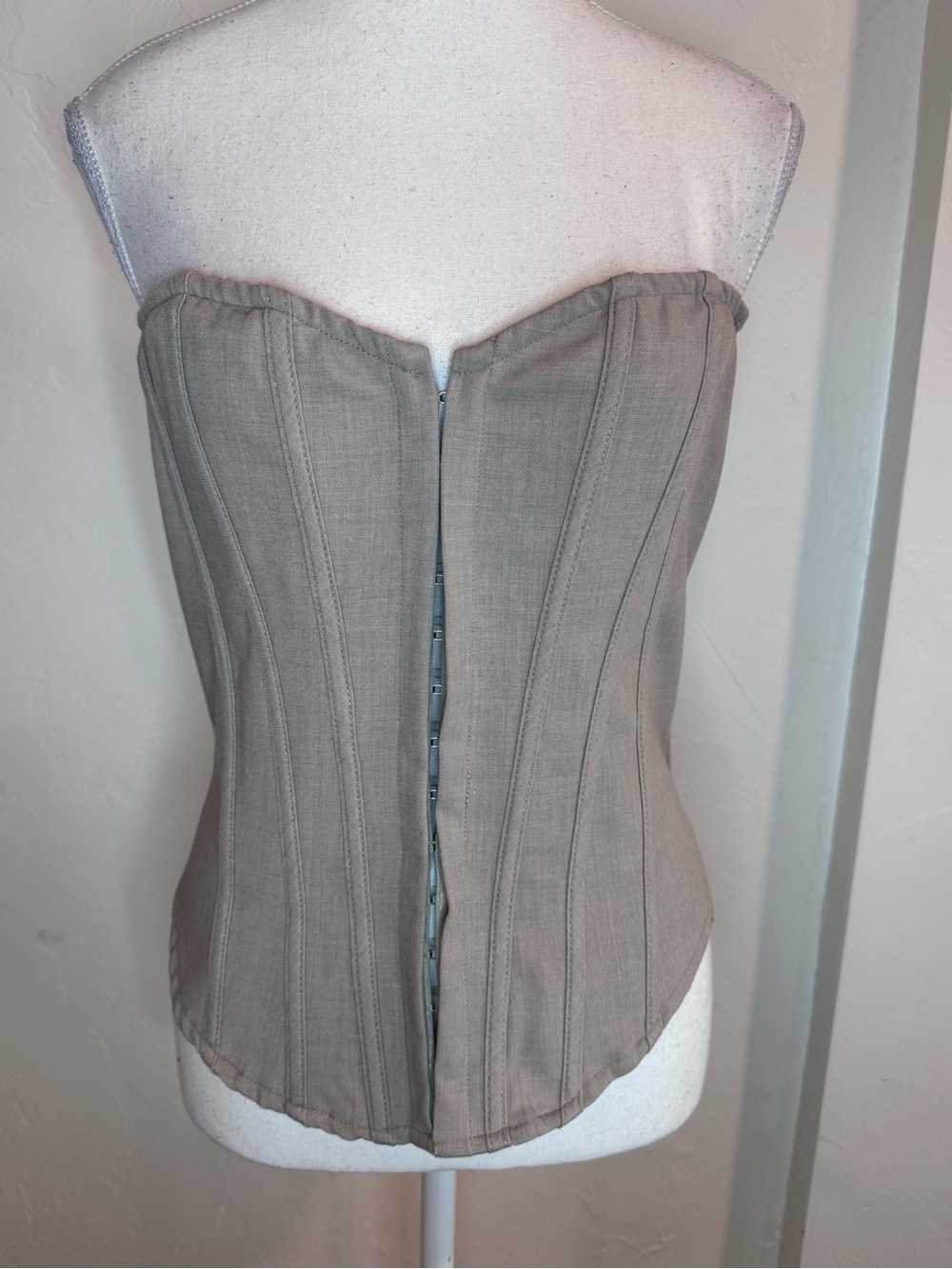 PrettyLittleThing Taupe Corset Top Strapless Boned Bustier Neutral Going Out Top